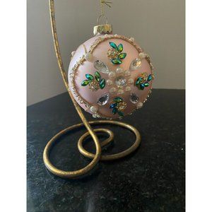Pink Bejeweled Christmas Ornament with Seed Pearl Decorations, NWOT